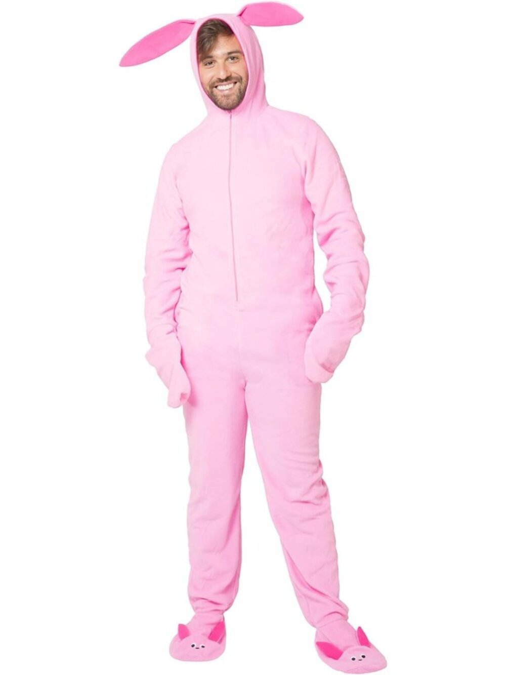 Cozy Pink Bunny Suit Hooded Costume for Men | Fun Christmas Pajamas & Loungewear